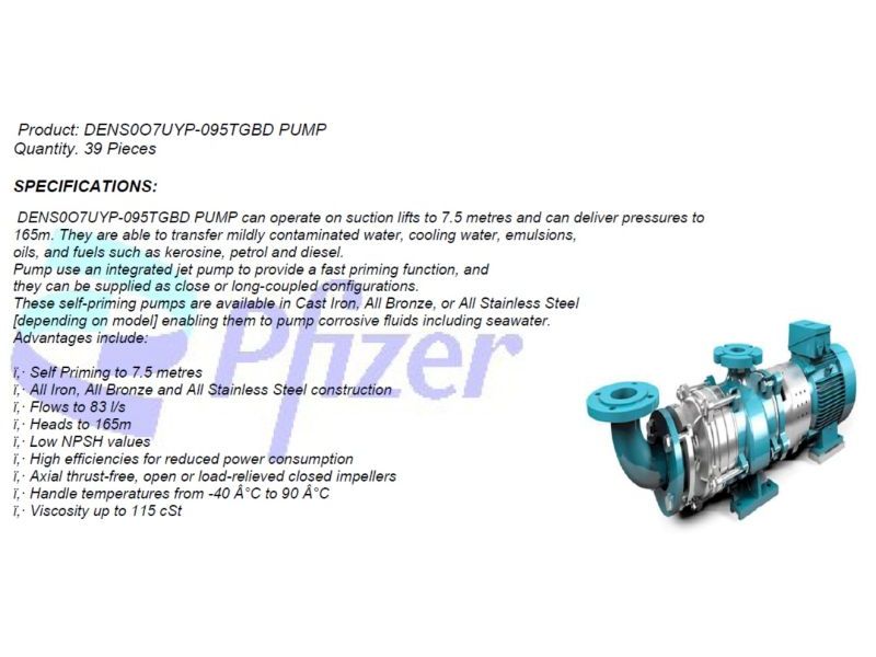 PFIZER 2nd sourcing pump for oil and gas project PFIZER 2nd sourcing pump for oil and gas project